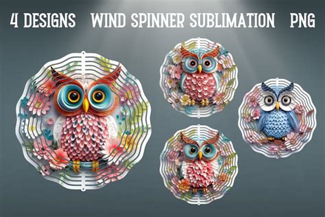 D Owl Flower Wind Spinner Sublimation Png