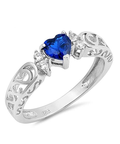 Sterling Silver Heart Promise Ring Blue Simulated Sapphire Cj O Wo A