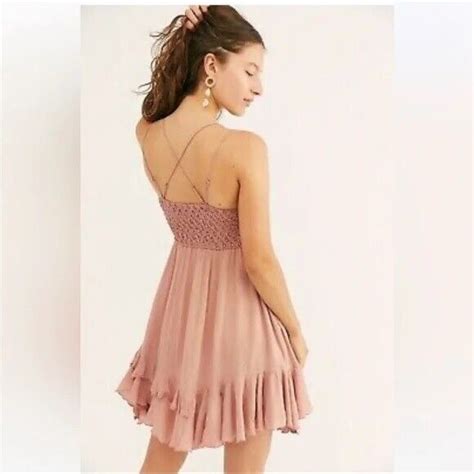 Free People Adella Crochet Slip Mini Dress Medium Gem