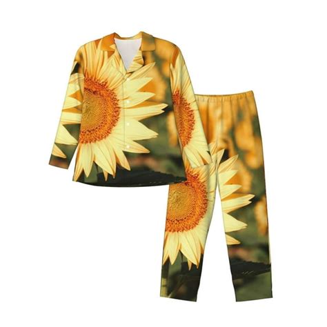 Balery Golden Sunflower In Field Pattern Pajama Sets For Men Long