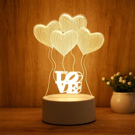 Lâmpada Noturna 3D Luz Nocturna Acrílica Led USB Love Bedroom Decor