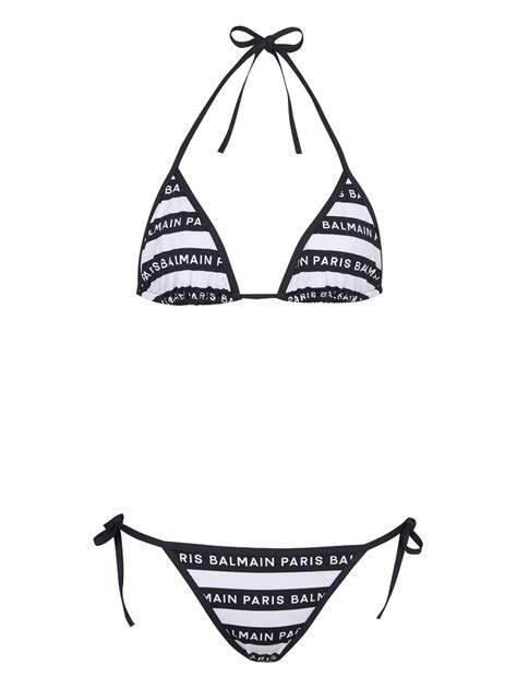 Balmain Logo Print Triangle Bikini Set White FARFETCH UK