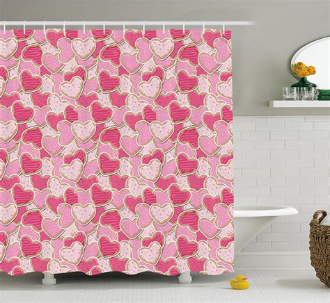 Valentines Shower Curtain Heart Shaped Cookies Surprise Tasty Goodies