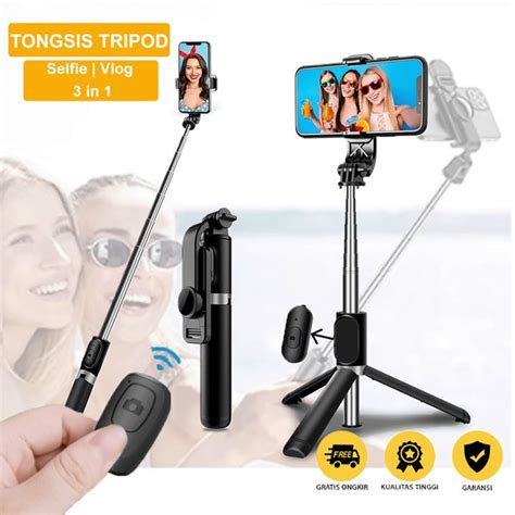 Tongsis Selfie Stick Tripod Bluetooth Tomsis Remote Control 3in1 Stand