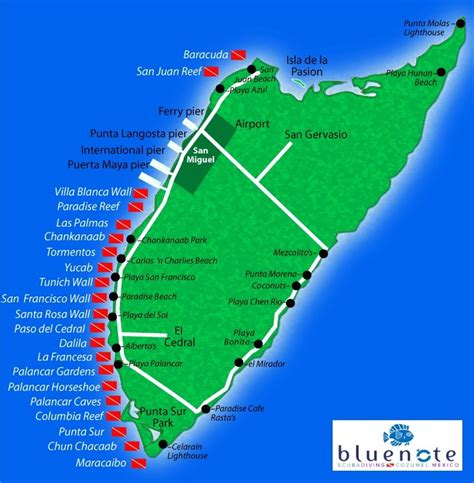 Cozumel Dive Map Scuba Dive Cozumel Blue Note Scuba