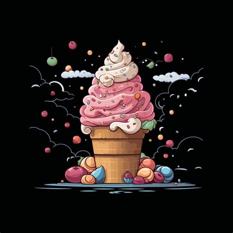 Una ilustración de vector de helado de dibujos animados lindo Vector