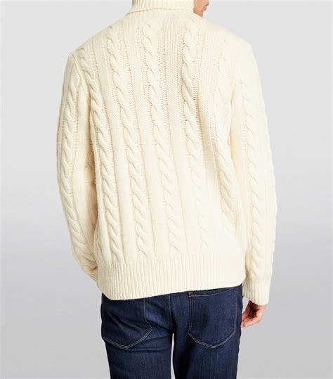 Mens Polo Ralph Lauren Ivory Wool Cashmere Cable Knit Sweater Harrods US