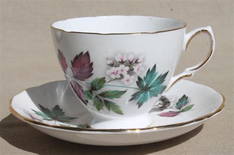 vintage English bone china cups & saucers, lovely flowered teacups