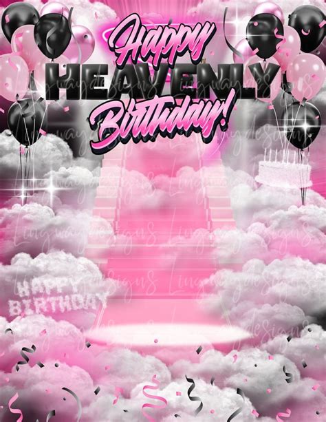 Pink Black Heavens Stairway Happy Heavenly Birthday Memorial Background