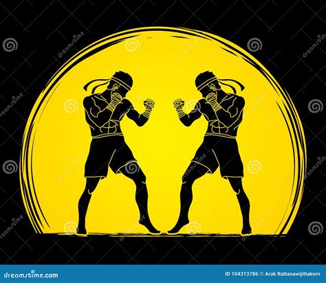 Muay Thai Thai Boxing Standing Ready To Fight Action Graphic Vector