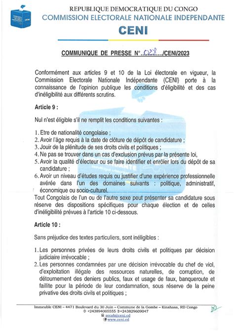 RDC voici les conditions d éligibilité et d inéligibilité aux