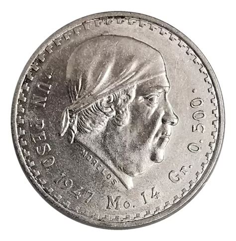 Moneda Peso Morelos Cacheton Plata 1947 Ley 0 500