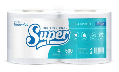 Papel Higiénico Blanco Jumbo Plus Una Hoja 500 Mt X 4 Rollos Super