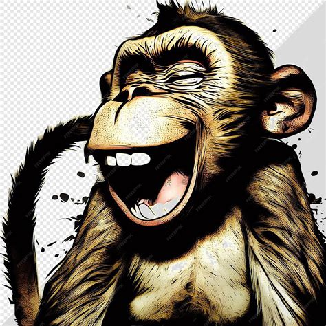 Premium PSD | Hyperealistic drawing chimp monkey smiling laughing teeth ...