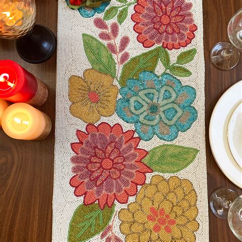 Handmade Table Runner Beaded Table Runner Floral Bead Runner Etsy