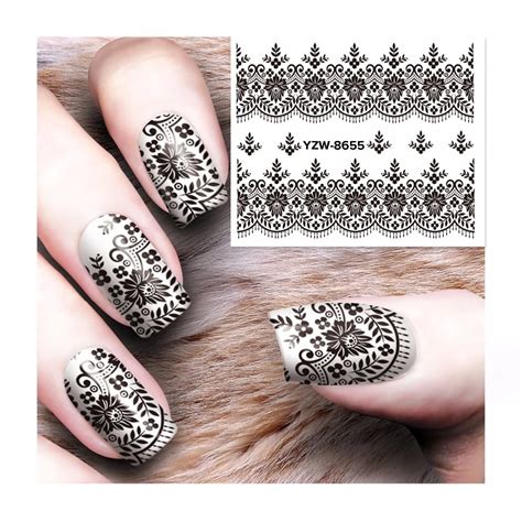 Yzwle 1 Sheet Black Lace Water Transfer Sticker Nail Art Decals Nails