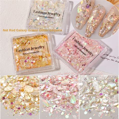 Box Of Ultra Thin Shell Nail Accessories Crystal Diamond Galaxy