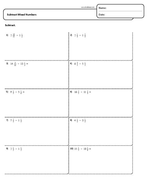 Subtract Mixed Numbers Worksheets