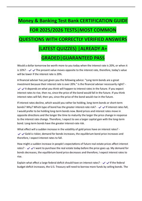 Money & Banking Test Bank CERTIFICATION GUIDE FOR 2025/2026 TESTS|MOST