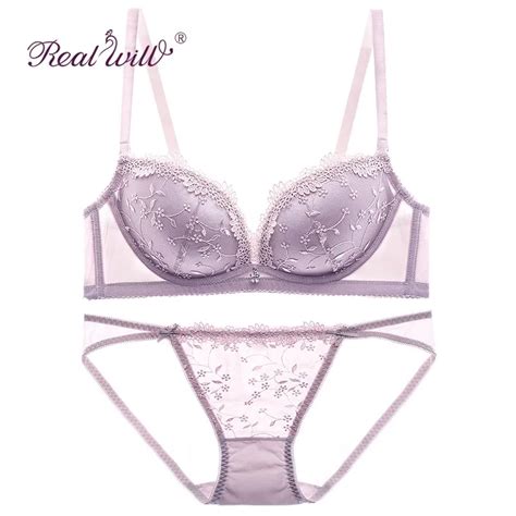 Realwill Embroidered Flower Lace Bra Wireless Bra Push Up Bra Underwear