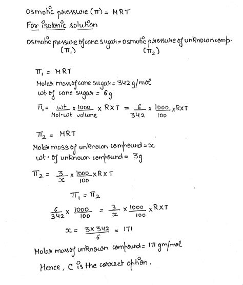 Solution Of Cane Sugar Molar Mass G Mol Is Isotonic With