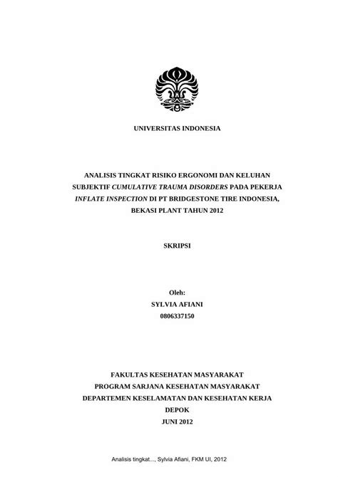 Pdf Universitas Indonesia Analisis Tingkat Risiko Ergonomi Lib Ui Ac