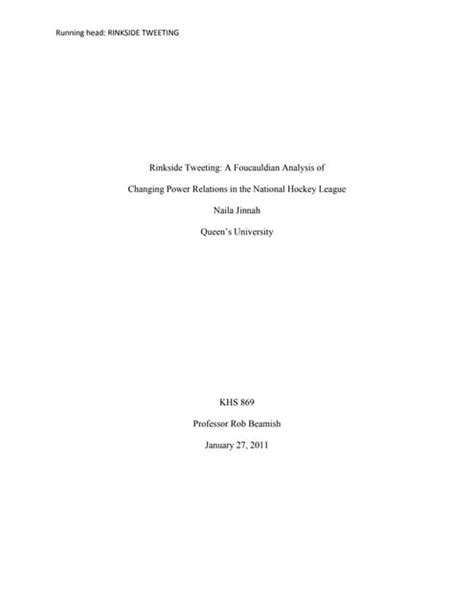 Rinkside Tweeting: A Foucauldian Analysis of Changing Power Relations in the National Hockey ...
