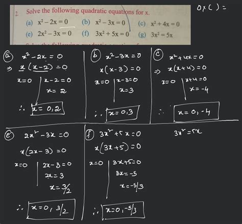 2 Solve The Following Quadratic Equations For Xa X2−2x0b X2−3x0