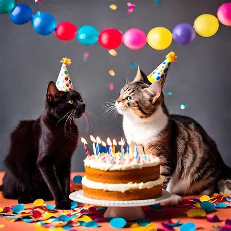 Premium Photo Group Of Cute Cats Celebrating A Birthday Colorfulai