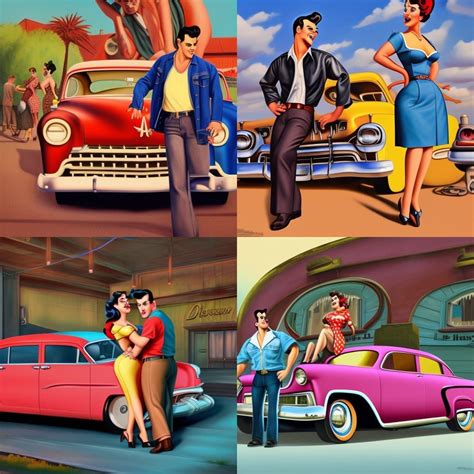 Beautiful Voluptuous Rockabilly Pinup Girl And Handsome Greaser Guy