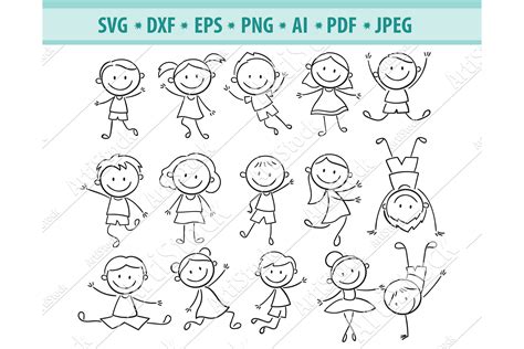 Stick Kids Svg Laughing Children Figures Svg Dxf Eps Png 523048