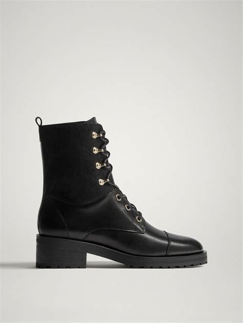 Black Leather Lace Up Ankle Boots Women Massimo Dutti Zwart Leer