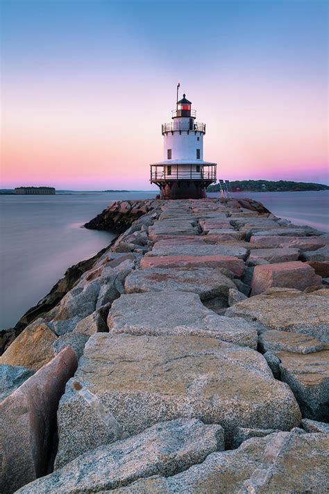 Maine Coastal Sunset over the Spring Breakwater Lighthouse Photograph ...