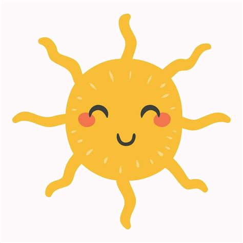 Vector Happy Cartoon Sun Hand Drawn Cute Smiling Suns Sunny Happy