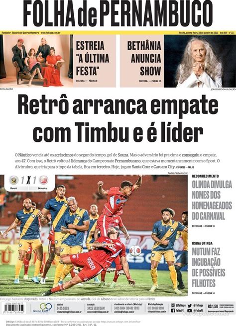 Capa Folha de Pernambuco Edição Quinta 26 de Janeiro de 2023