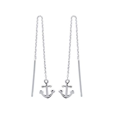 Boucles D Oreilles Ancre Marine Traversantes Cha Nes Pendantes Argent