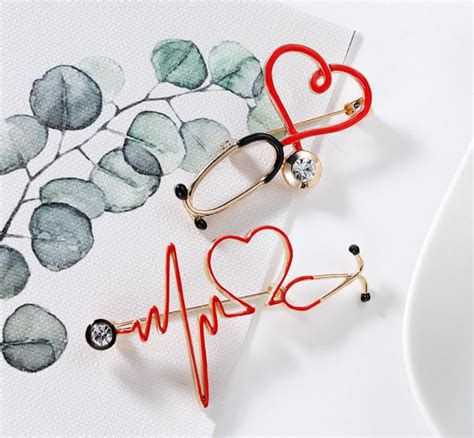 Stethoscope Heart Brooch Pin 3 Designs Tie Pin Medical Theme Pins