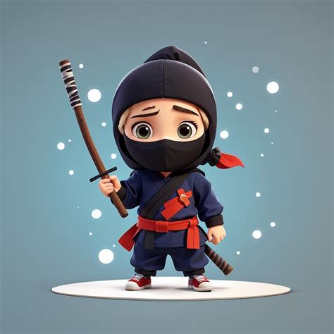 Lindo Ninja Pulgar Hacia Arriba Con La Espada Dibujos Animados Icono