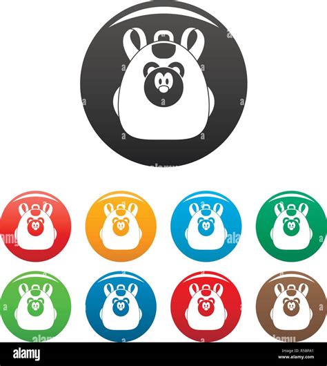 Cute Bear Backpack Icons Set 9 Color Vector Isolated On White For Any