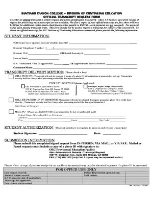 Fillable Online SCC OEC Official Transcript Request Form10 22 13 Fax