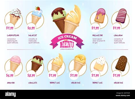 Cafe, restaurant ice cream menu vector template. Color ice cream poster ...