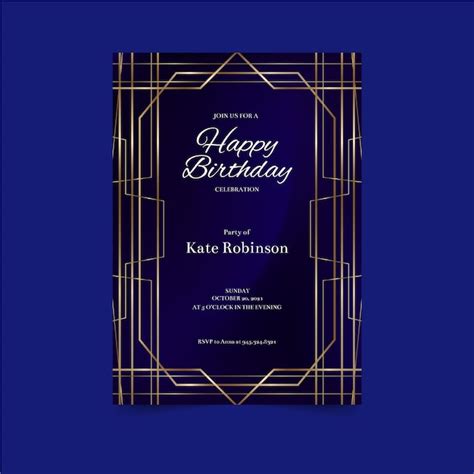 Mod Le D Invitation D Anniversaire Bleu Fonc Avec Des Lignes Dor Es