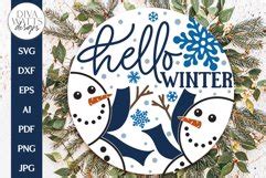 Hello Winter Snowman Svg Christmas Round Design