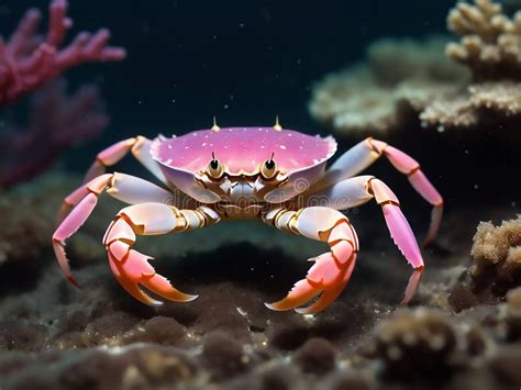 Realistic Portrait Of Beautiful Crab On Coral Reef Stock Illustration