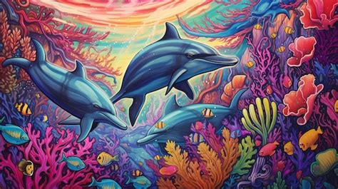 Premium Ai Image Dolphins Playing At Coral Reef Generative Ai