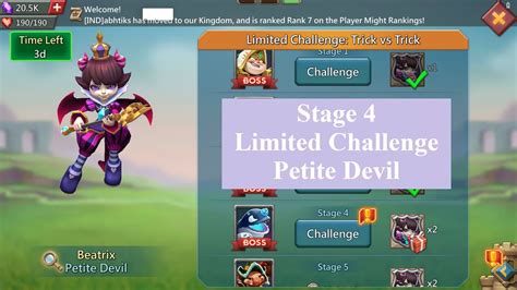 Lords Mobile Petite Devil Stage 4 Limited Challenge Trick Vs Trick