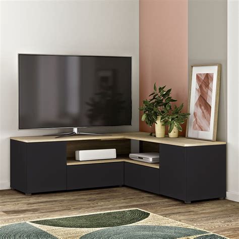 Mobile Porta TV Angolare Angle In Nero Ed Essenza Rovere Meuble Tv