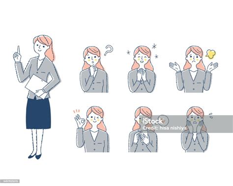 Female Facial Expression Variation Set Stock Illustration Download