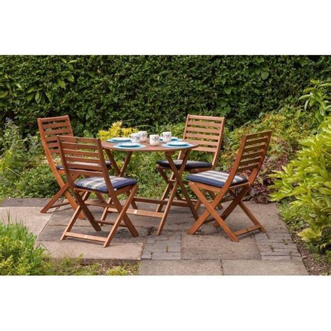 4 Seater Dining Set Garden Patio Wooden Wood Round Table Folding Chairs Acacia Patio Furniture