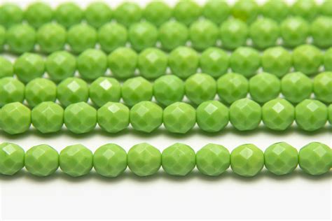 8mm Pea Green Opaque Fire Polished Czech Glass Bead Spider